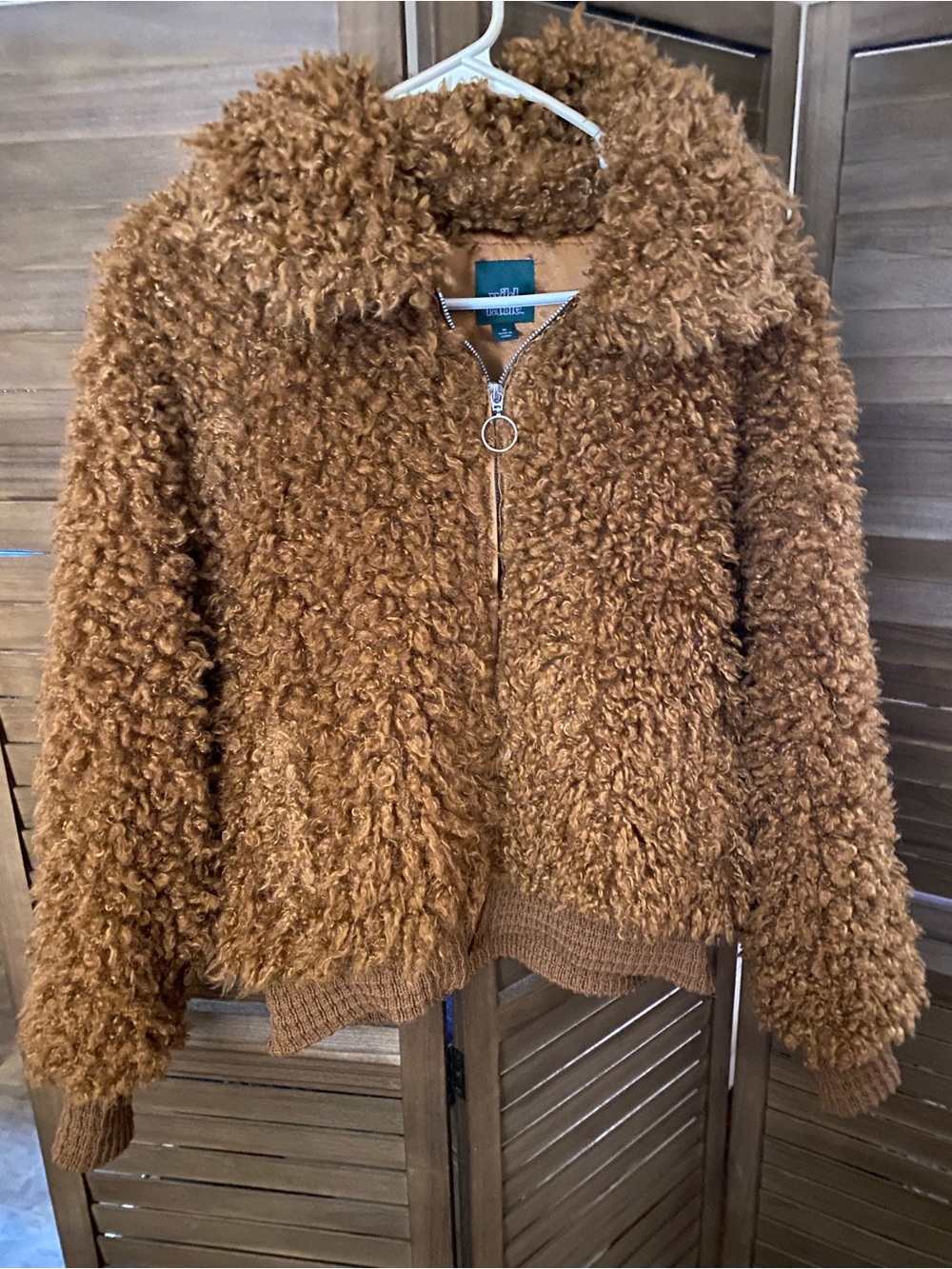 Womens Faux Fur Teddy Jacket - Brown